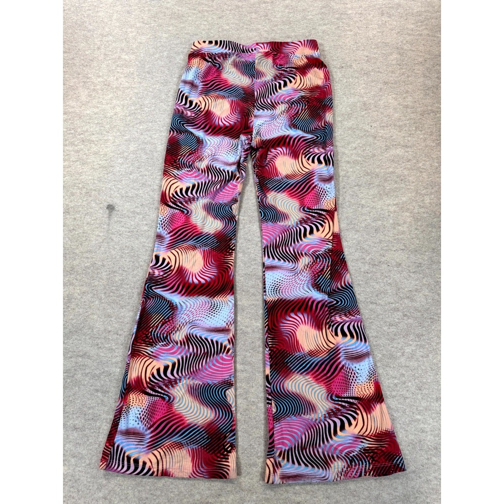 Feathers Trouser Pants Womens Large Multicolor Swirl Print Stretch Wide Leg